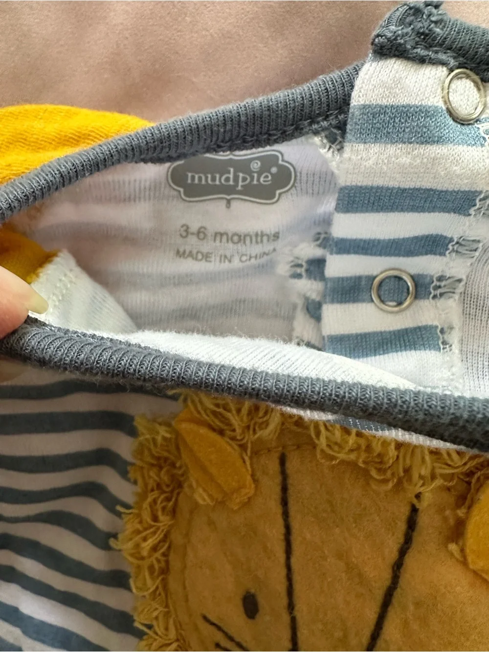 Mud Pie Striped Lion Applique Footie - Blue, White & Mustard